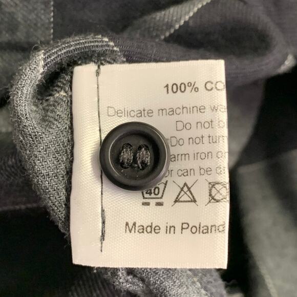 ESKANDAR Size L Black Charcoal Cotton Oversized Checkered Point Collar Shirt - Picture 5 of 6